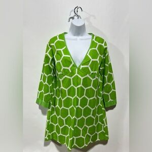 Buckhead Betties Green And White Top Tunic 100% Cotton‎ Size Medium